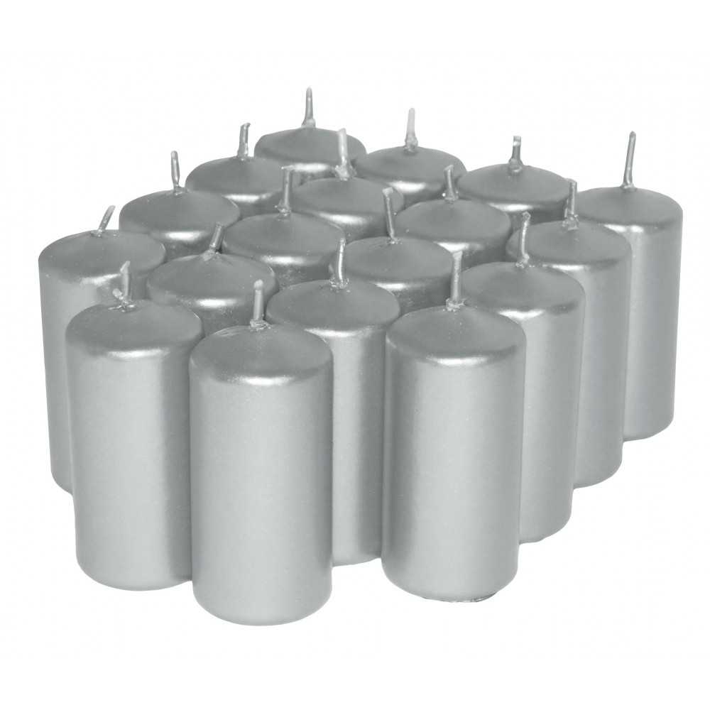 HotStar Unscented Candles Metallic Silver 18 Pcs Pillar Duration 7-8 Hours 35x80 mm