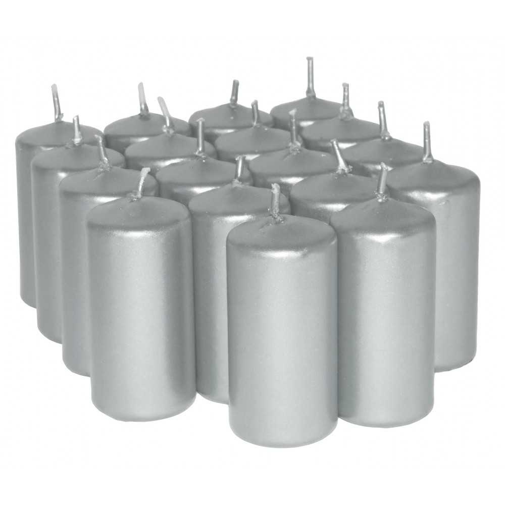 HotStar Unscented Candles Metallic Silver 18 Pcs Pillar Duration 7-8 Hours 35x80 mm