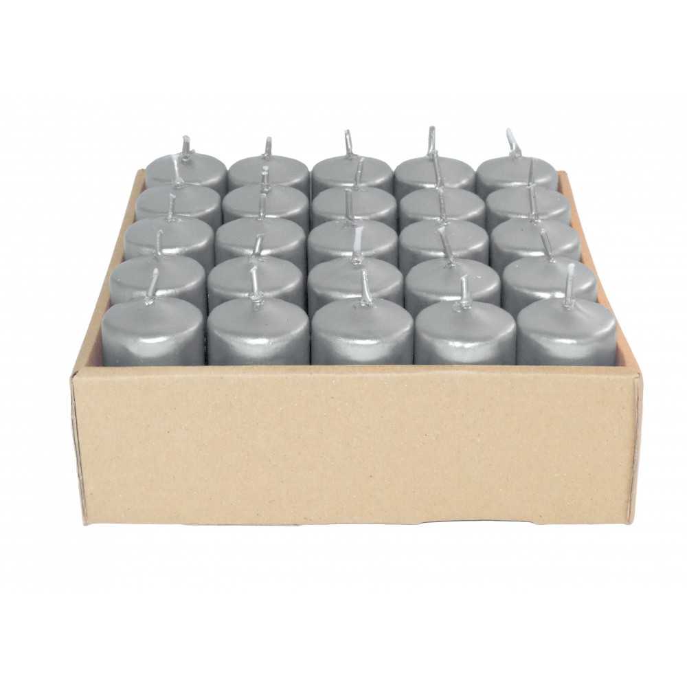 HotStar Unscented Candles Metallic Silver 25 Pcs Pillar Duration 7-8 Hours 35x80 mm