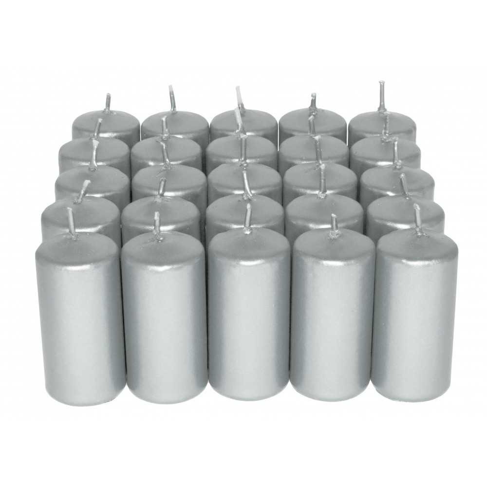 HotStar Candele Non Profumate Argento Metalizzato 25 Pz Moccoli Durata 7-8 Ore 35x80 mm