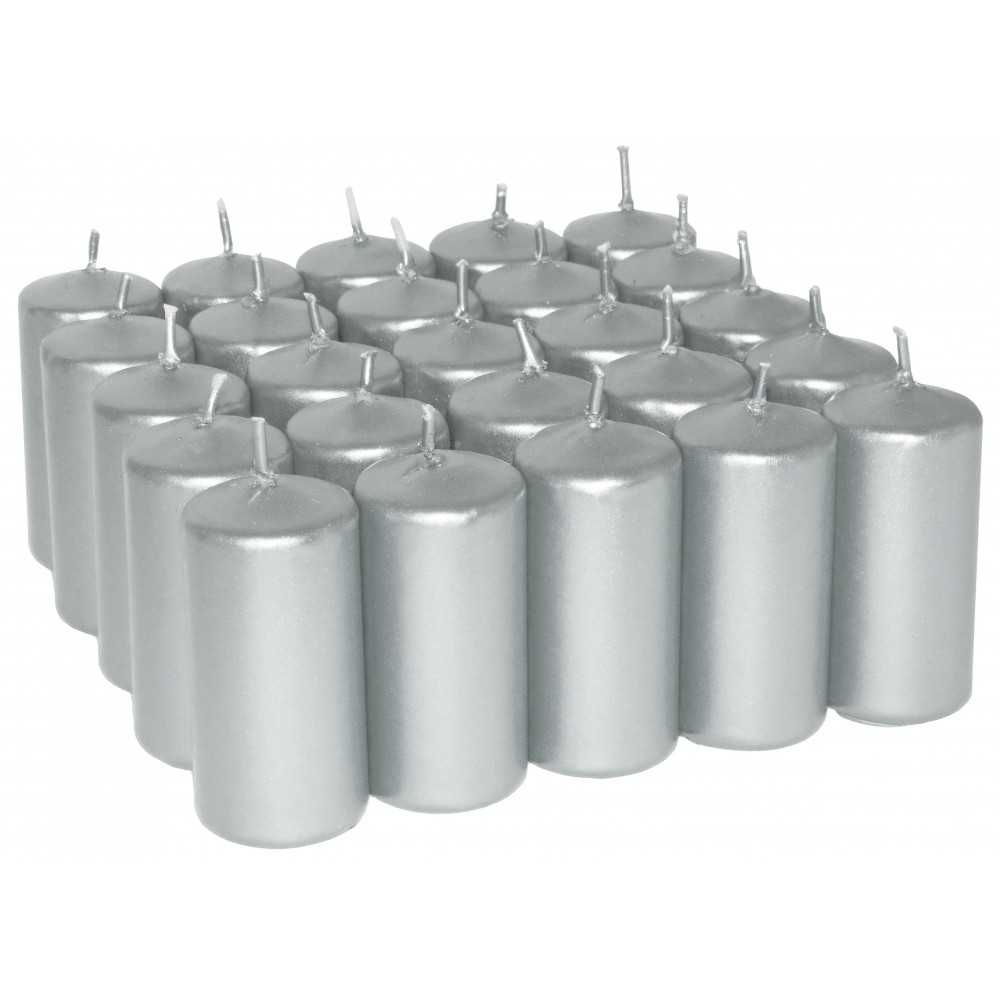 HotStar Candele Non Profumate Argento Metalizzato 25 Pz Moccoli Durata 7-8 Ore 35x80 mm