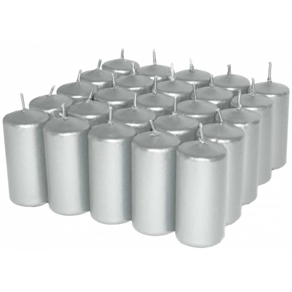 HotStar Unscented Candles Metallic Silver 25 Pcs Pillar Duration 7-8 Hours 35x80 mm