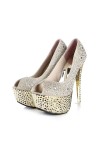 Rhinestone peep toe platform shoes with pyramid studs 15cm Heel 6cm Platform Gold Kvoll