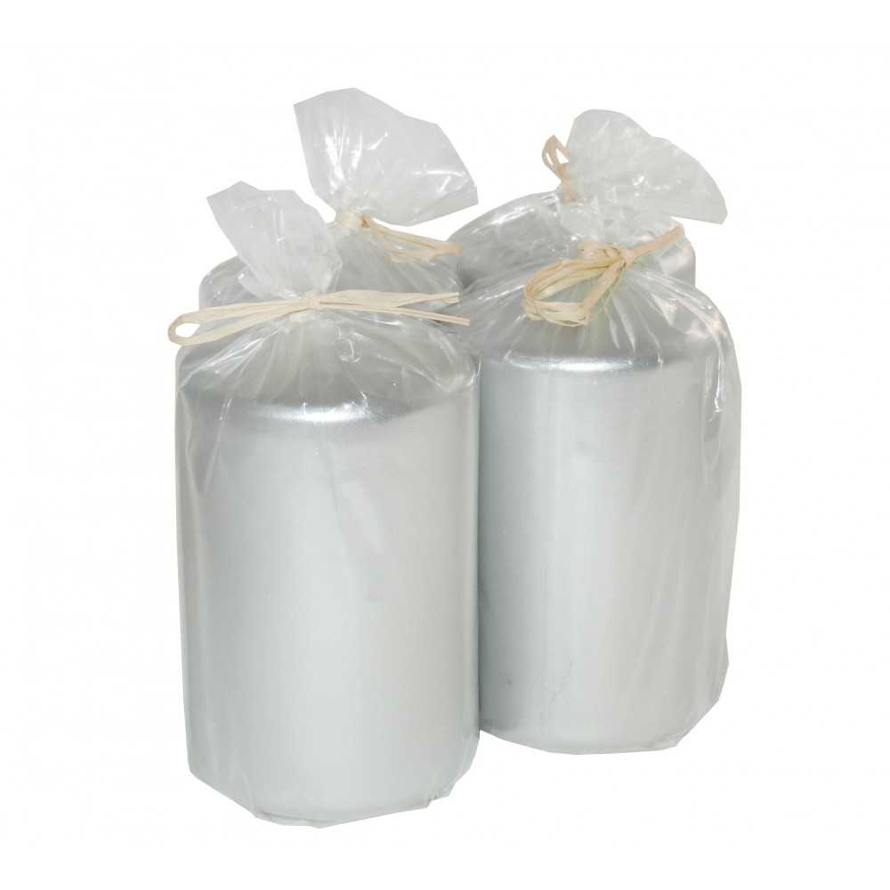 HotStar Metallic Silver Candles Pillars 4 Pcs Burning 30 Hours 60x100 mm Unscented