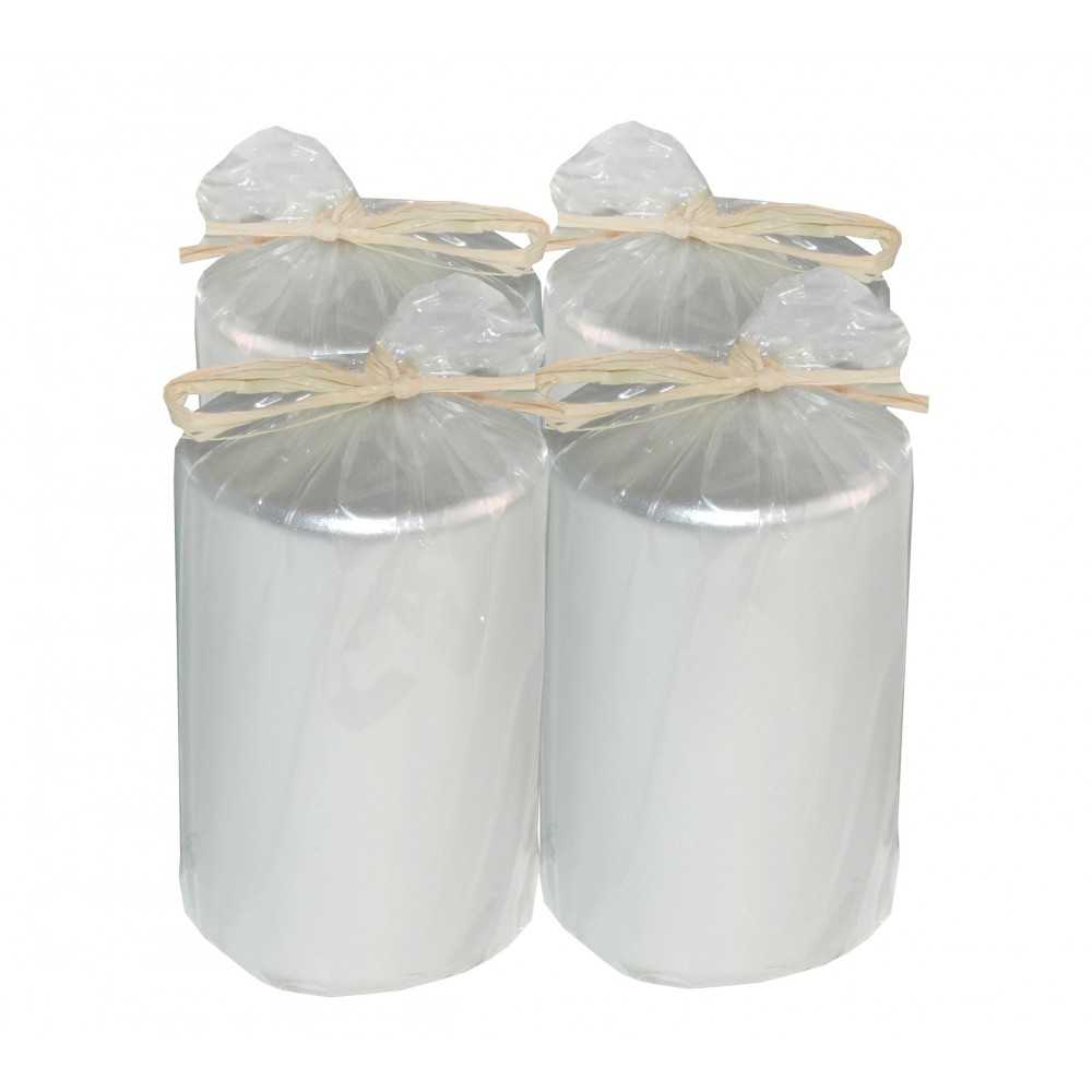 HotStar Metallic Silver Candles Pillars 4 Pcs Burning 30 Hours 60x100 mm Unscented