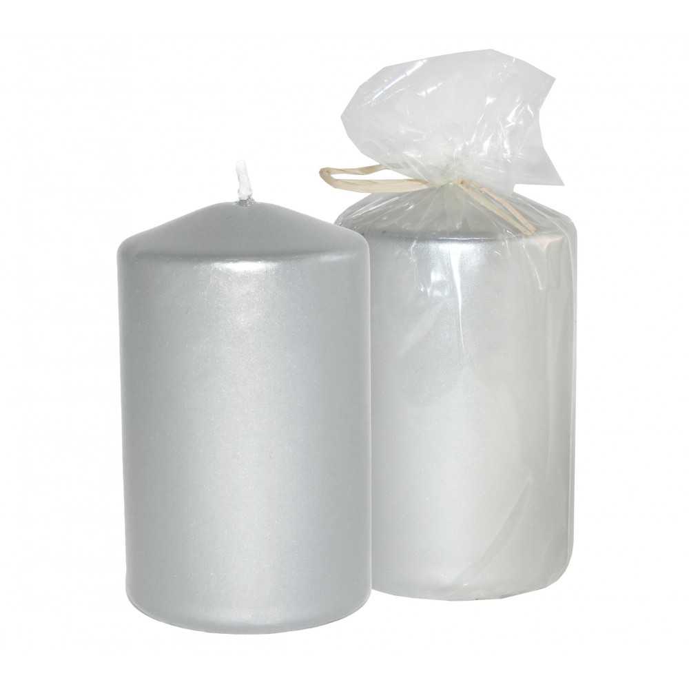 HotStar Metallic Silver Candles Pillars 4 Pcs Burning 30 Hours 60x100 mm Unscented