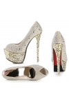 Rhinestone peep toe platform shoes with pyramid studs 15cm Heel 6cm Platform Gold Kvoll