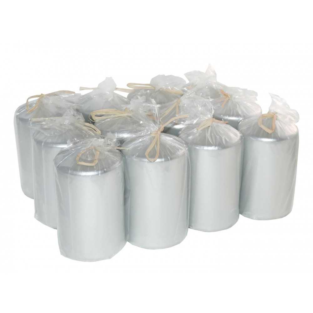 HotStar Metallic Silver Candles Pillars 12 Pcs Burning 30 Hours 60x100 mm Unscented