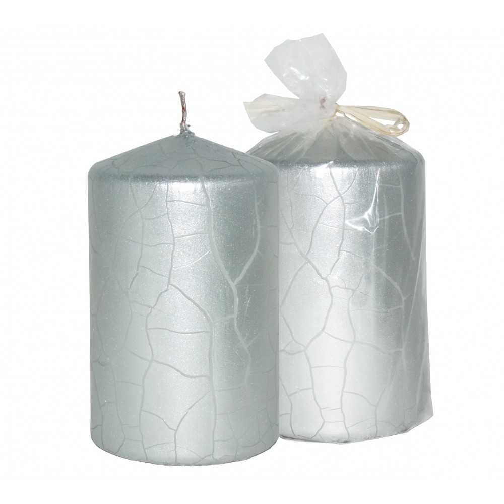 HotStar Crack Metallic Silver Candles Pillars 4 Pcs Burning 30 Hours 60x100 mm Unscented