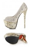 ﻿﻿Scarpe tacco alto sexy spuntate con strass e borchie Tacco 15cm Plateau 6cm Oro Kvoll