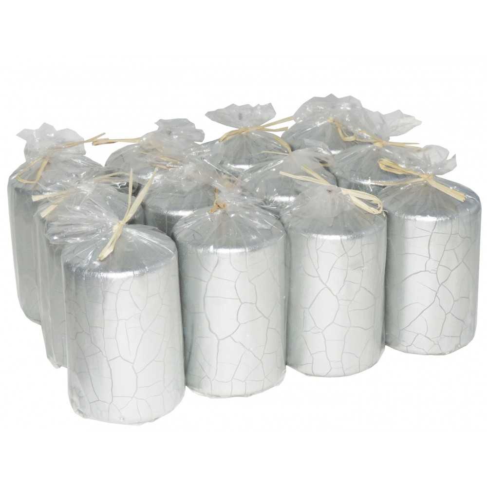 HotStar Candele Argento Metallizzato Crack 12Pz Moccoli Durata 30 Ore 60x100 mm Non Profumate