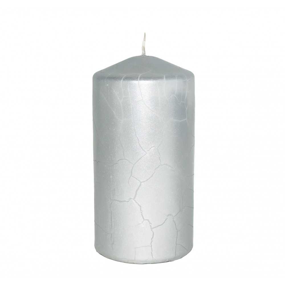 HotStar Crack Metallic Silver Candles Pillars 4 Pcs Burning 69 Hours 70x140 mm Unscented