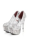 Sequin peep toe platform shoes with pyramid studs 14.5cm Heel 5cm Platform Silver Kvoll