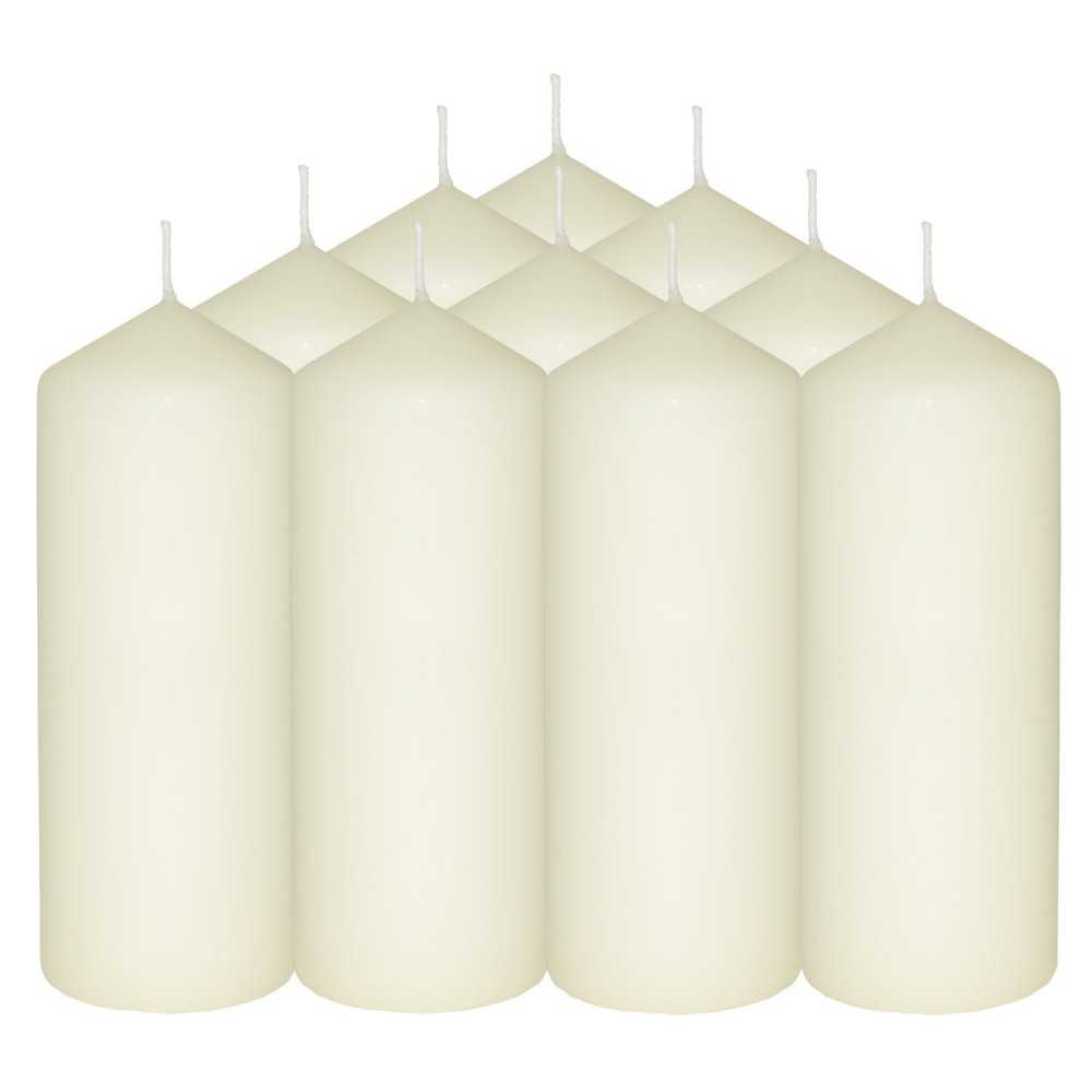 HotStar Pillar Wax Cylindrical Candles Duration 54 Hours d60 h165 mm Ivory Color Set of 10 Pieces