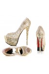 ﻿﻿Scarpe tacco alto sexy spuntate con paiette e borchie Tacco 14.5cm Plateau 5cm Oro Kvoll