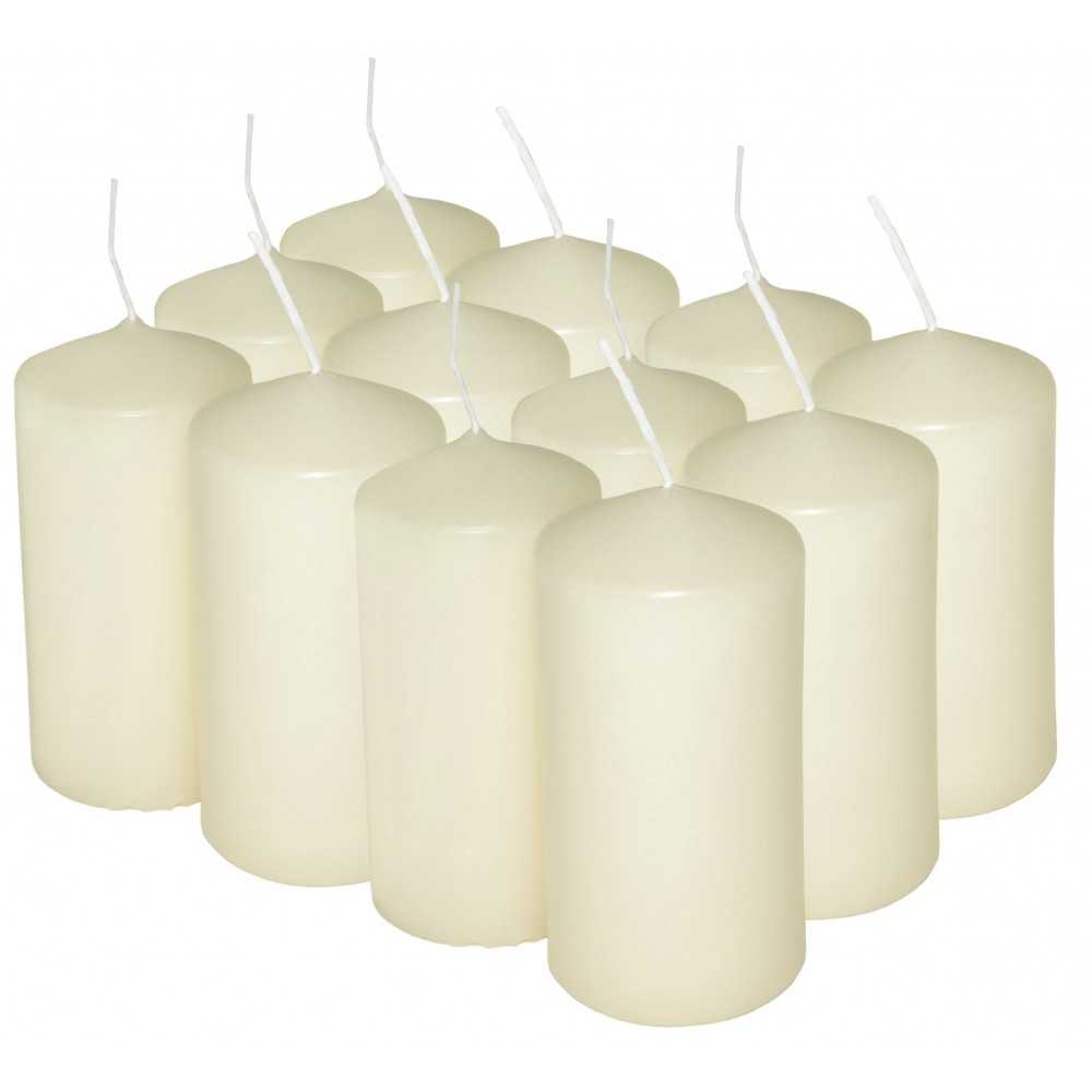 HotStar Pillar Wax Cylindrical Candles Duration 12 Hours d45 h90 mm Ivory Color Set of 12 Pieces