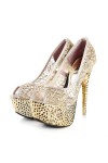 ﻿﻿Scarpe tacco alto sexy spuntate con paiette e borchie Tacco 14.5cm Plateau 5cm Oro Kvoll