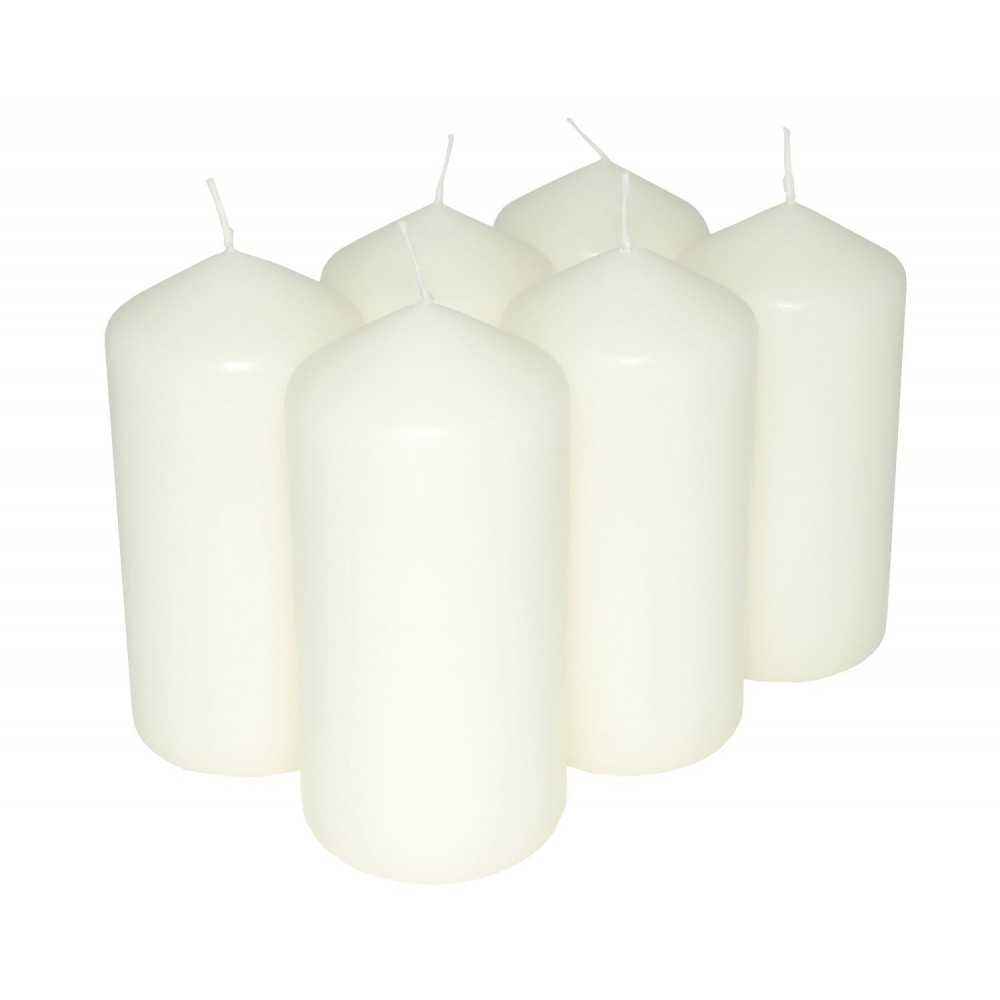 HotStar Pillar Wax Cylindrical Candles Duration 30 Hours d60 h120 mm Ivory Color Set of 6 Pieces