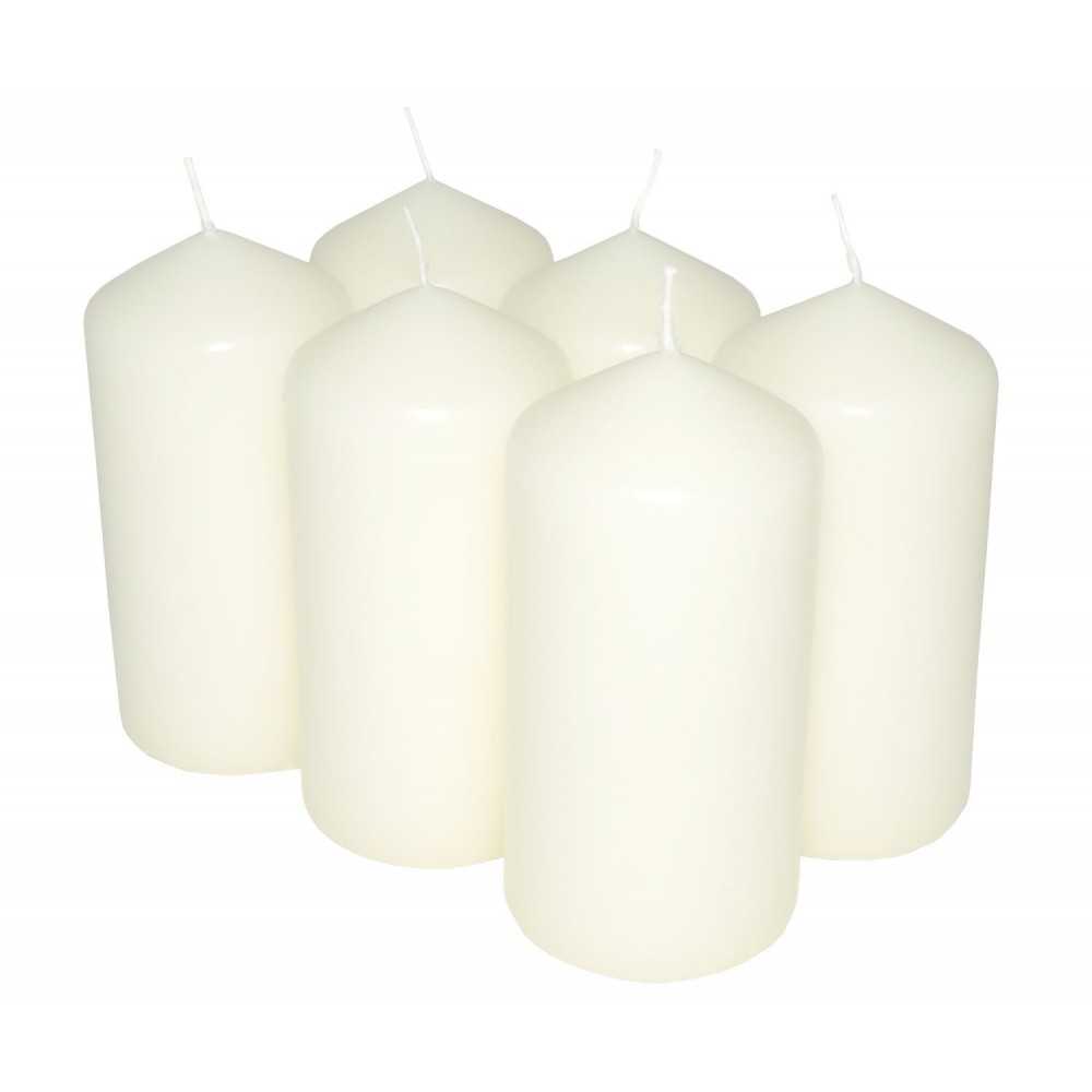 HotStar Pillar Wax Cylindrical Candles Duration 30 Hours d60 h120 mm Ivory Color Set of 6 Pieces