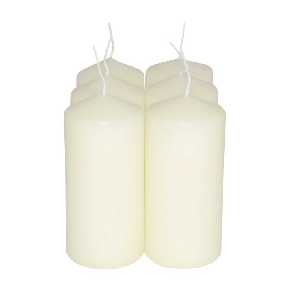 HotStar Pillar Wax Cylindrical Candles Duration 30 Hours d60 h120 mm Ivory Color Set of 6 Pieces