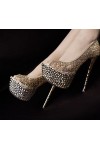 Sequin peep toe platform shoes with pyramid studs 14.5cm Heel 5cm Platform Gold Kvoll