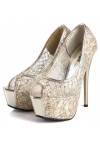 Sequin peep toe platform shoes 14.8cm Heel 5cm Platform Gold Kvoll