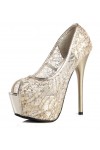 Sequin peep toe platform shoes 14.8cm Heel 5cm Platform Gold Kvoll