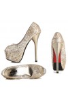 Sequin peep toe platform shoes 14.8cm Heel 5cm Platform Gold Kvoll