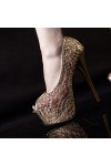 Sequin peep toe platform shoes 14.8cm Heel 5cm Platform Gold Kvoll