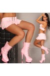 Mid calf patent leather lace up boots with side zip Pink