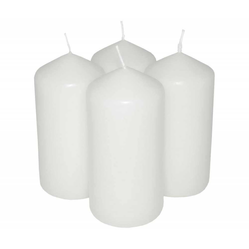 HotStar Pillar Wax Cylindrical Candles Duration 30 Hours d60 h120 mm White Color Set of 4 Pieces