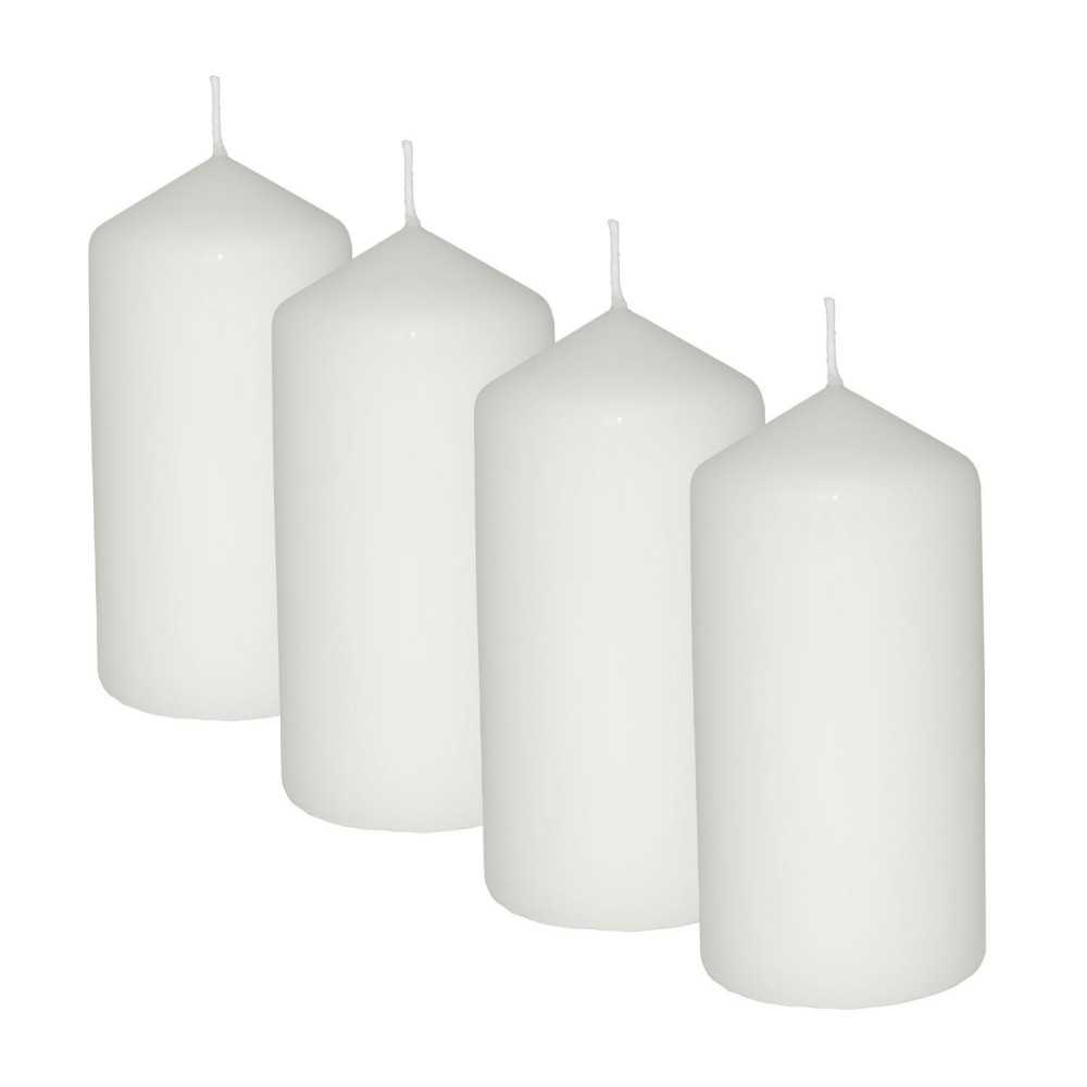 HotStar Pillar Wax Cylindrical Candles Duration 30 Hours d60 h120 mm White Color Set of 4 Pieces