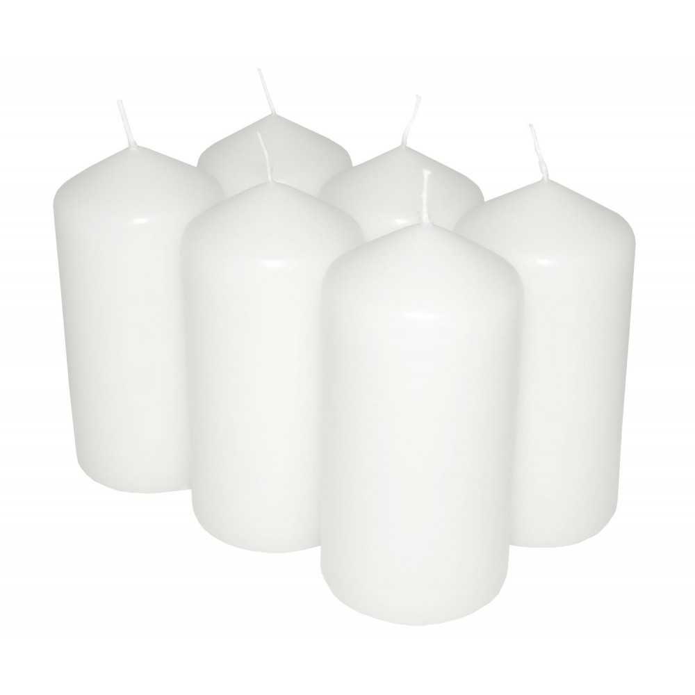 HotStar Pillar Wax Cylindrical Candles Duration 30 Hours d60 h120 mm White Color Set of 6 Pieces