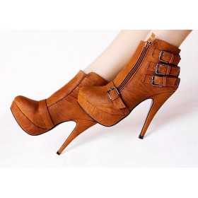 Platform ankle boots with buckles 12cm Heel/3cm Platform Brown