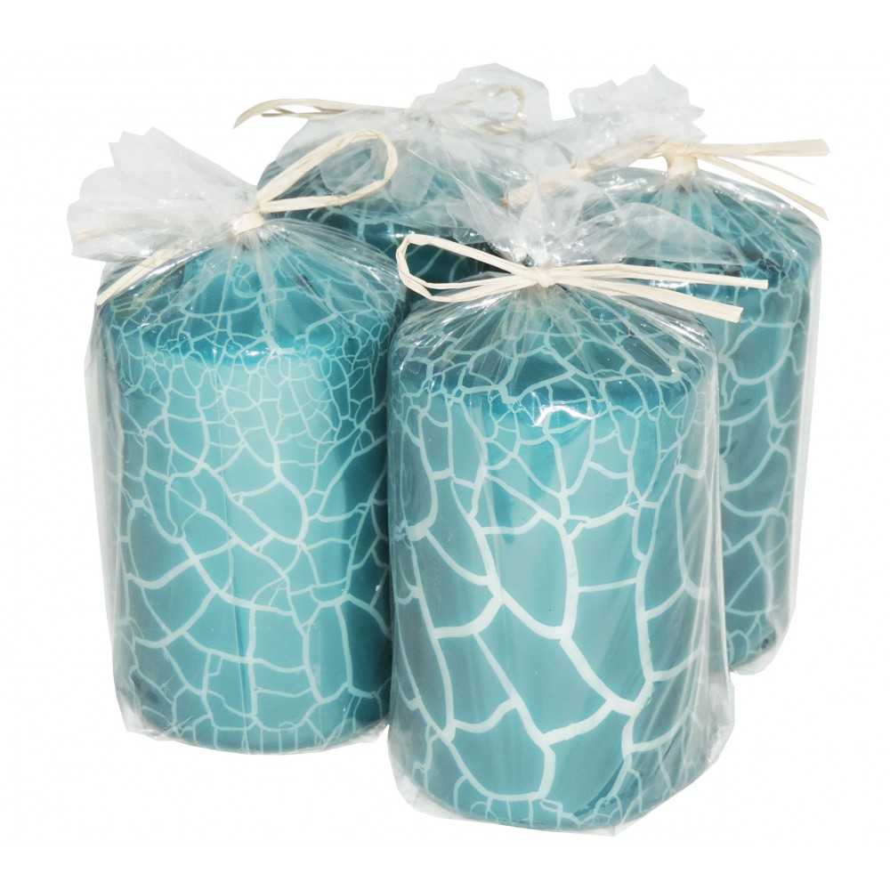 HotStar Crack Metallic Turquoise Candles Pillars 4 Pcs Burning 30 Hours 60x100 mm Unscented