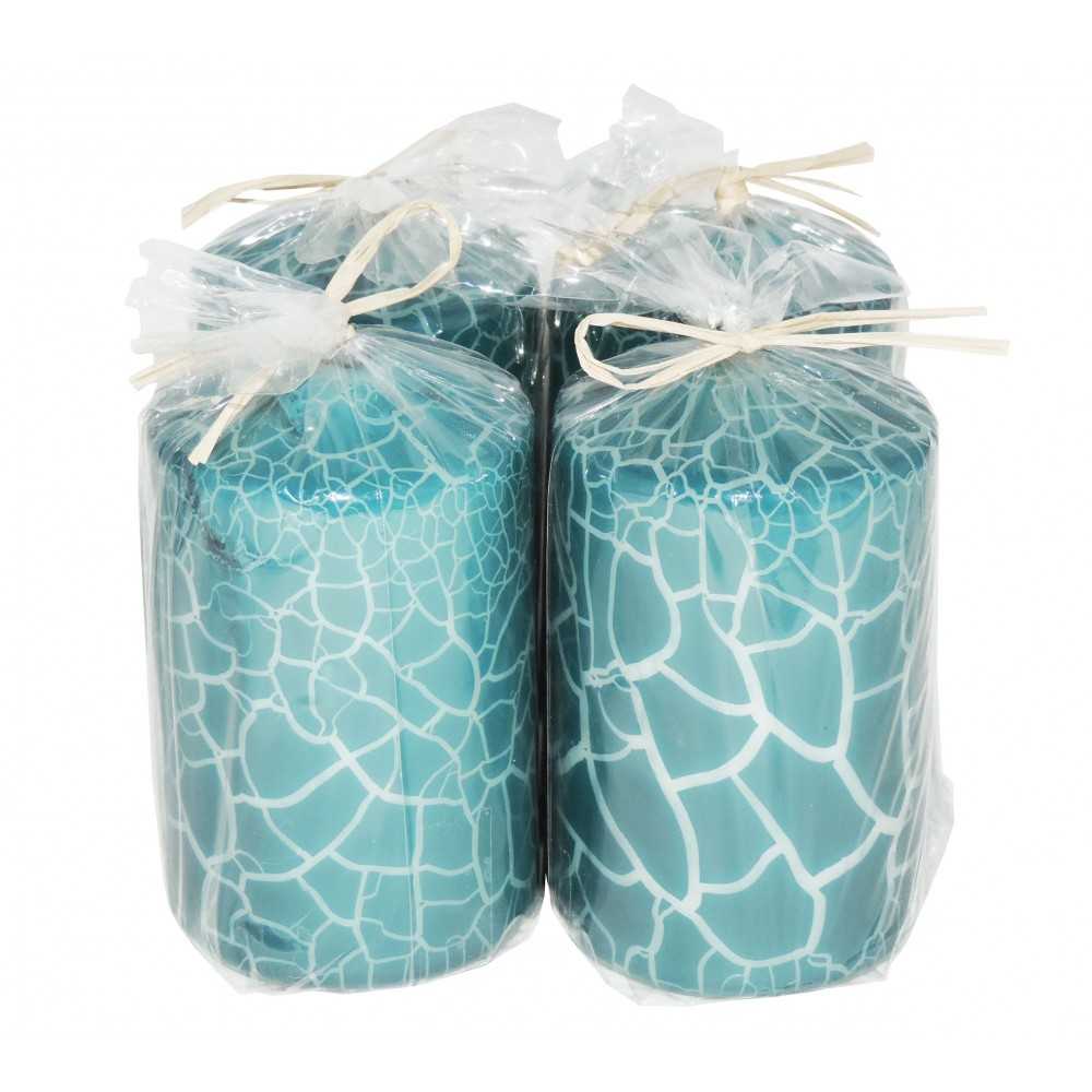 HotStar Crack Metallic Turquoise Candles Pillars 4 Pcs Burning 30 Hours 60x100 mm Unscented