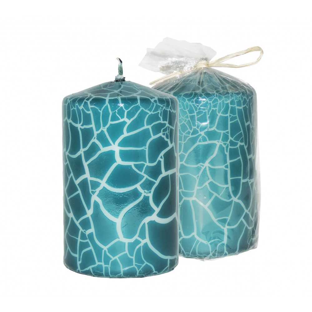 HotStar Crack Metallic Turquoise Candles Pillars 4 Pcs Burning 30 Hours 60x100 mm Unscented