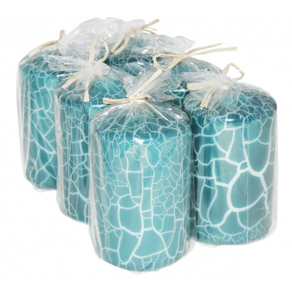 HotStar Crack Metallic Turquoise Candles Pillars 6 Pcs Burning 30 Hours 60x100 mm Unscented