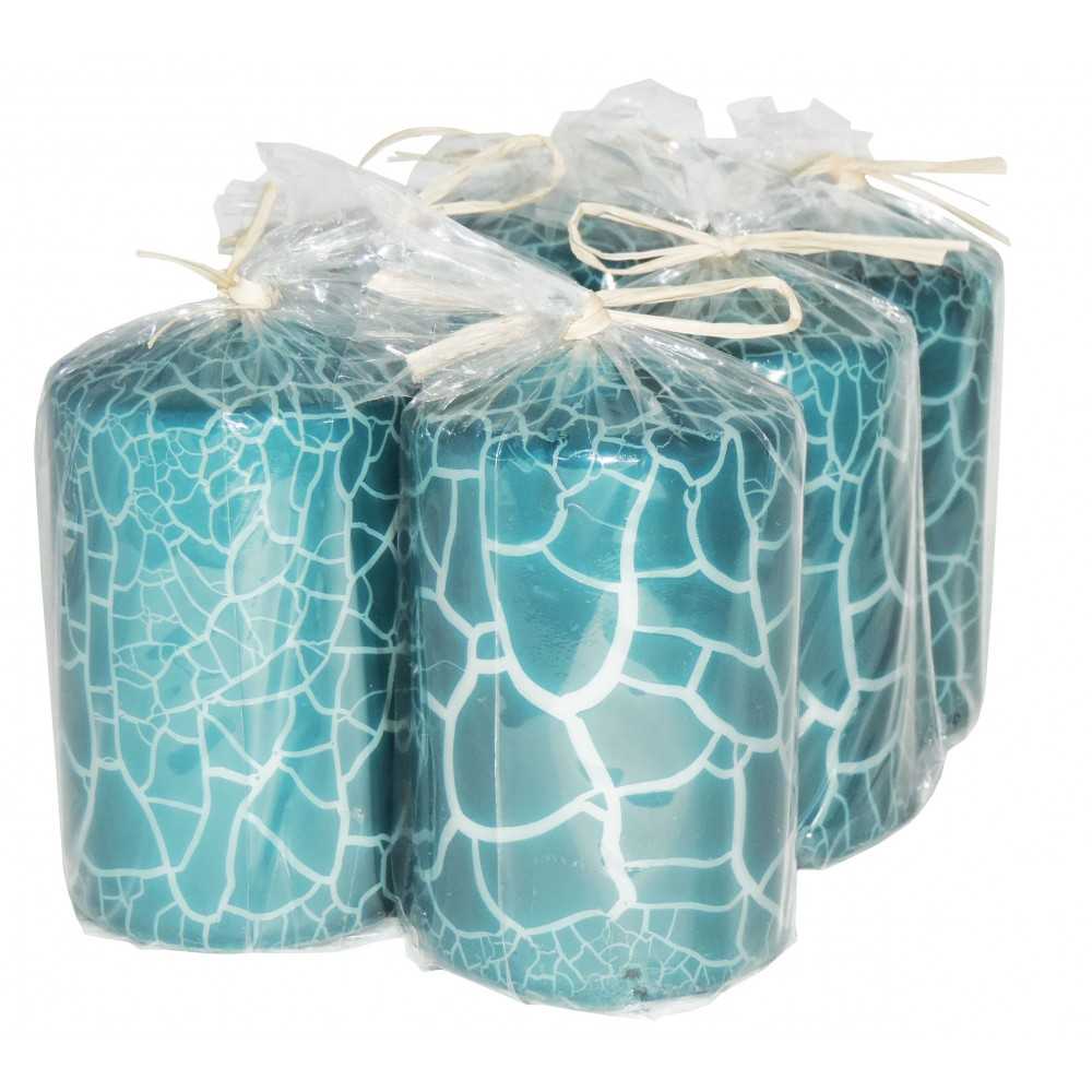 HotStar Crack Metallic Turquoise Candles Pillars 6 Pcs Burning 30 Hours 60x100 mm Unscented