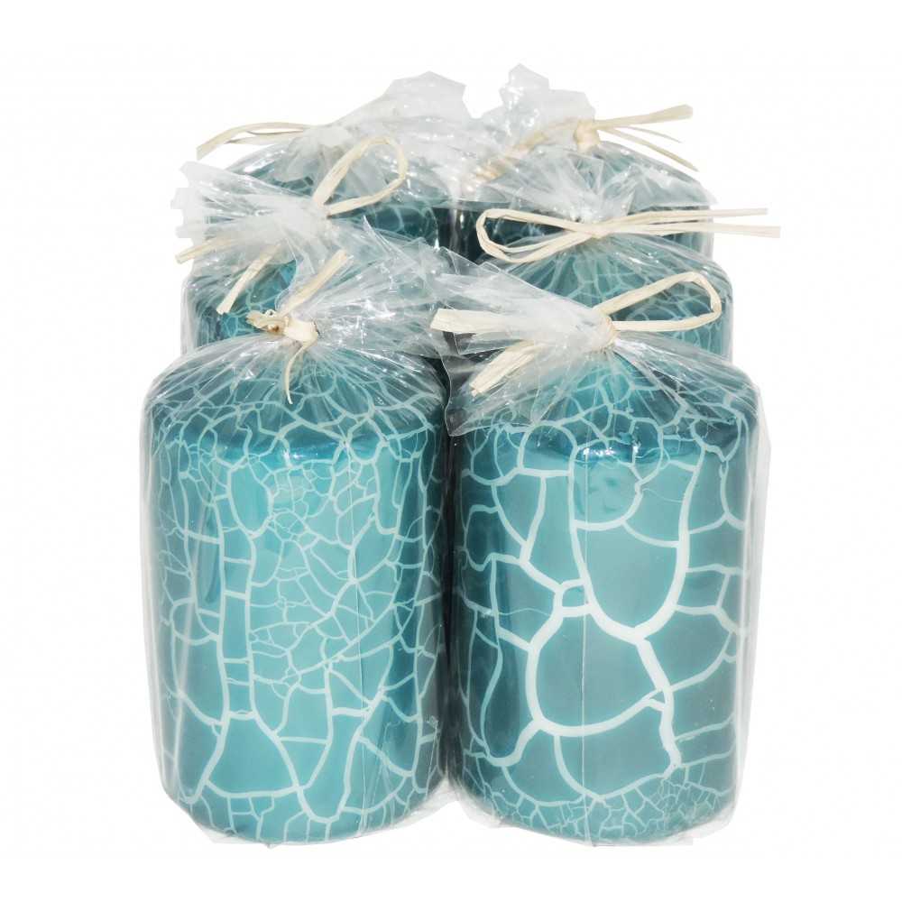 HotStar Crack Metallic Turquoise Candles Pillars 6 Pcs Burning 30 Hours 60x100 mm Unscented