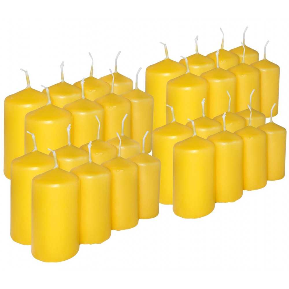 HotStar Pillar Wax Cylindrical Candles Duration 7 Hours d40 h70 mm Yellow Color Set of 32 Pieces