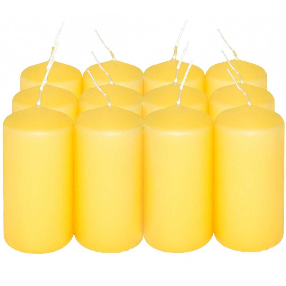 HotStar Pillar Wax Cylindrical Candles Duration 12 Hours d45 h90 mm Yellow Color Set of 12 Pieces