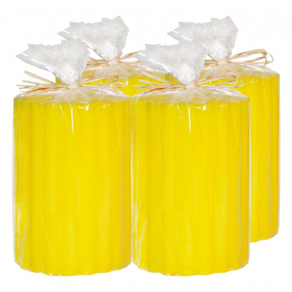 HotStar Candele Cilindriche Cera a Colonna Durata 55 Ore d75 h100 mm Colore Giallo Fluo Set di 4 Pezzi Rigati