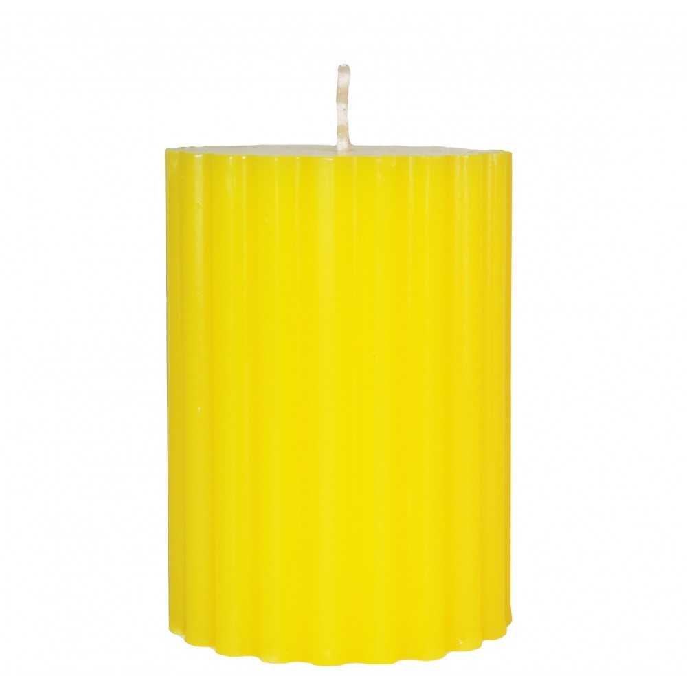 HotStar Candele Cilindriche Cera a Colonna Durata 55 Ore d75 h100 mm Colore Giallo Fluo Set di 4 Pezzi Rigati