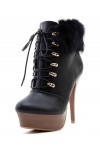 Lace up platform ankle boots with faux fur cuff 13cm Heel/3.5cm Platform Black