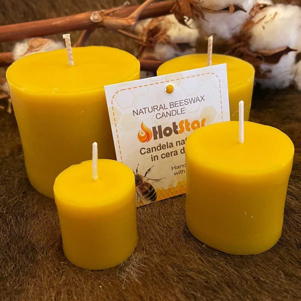 HotStar Set 4Pcs Candele a Colonna in Pura Cera Naturale d'Api 4 misure, Made in Italy