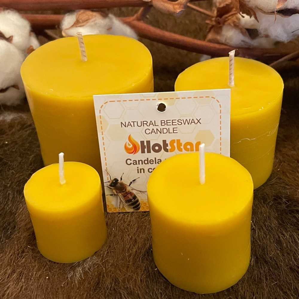 HotStar Set 4Pcs Candele a Colonna in Pura Cera Naturale d'Api 4 misure, Made in Italy