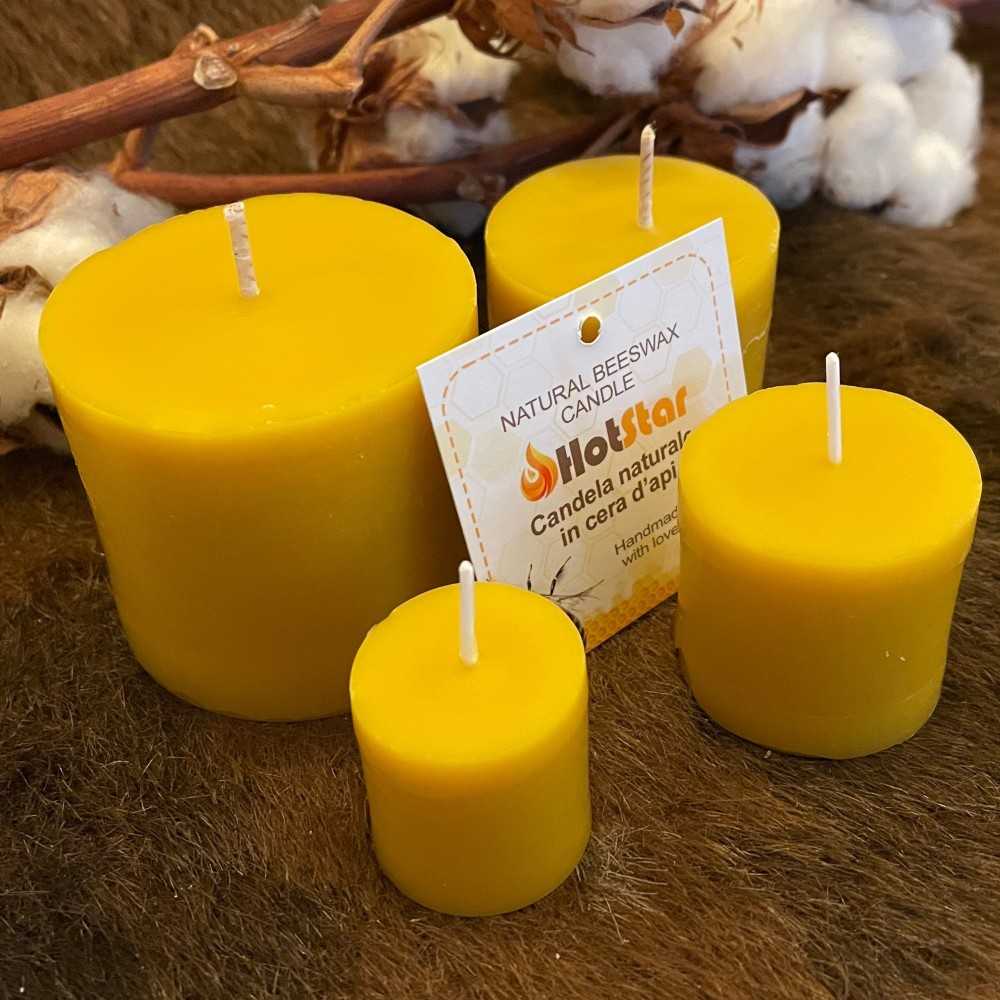 HotStar Set 4Pcs Pillar Candles in Pure Natural Beeswax 4 sizes, Made in Italy