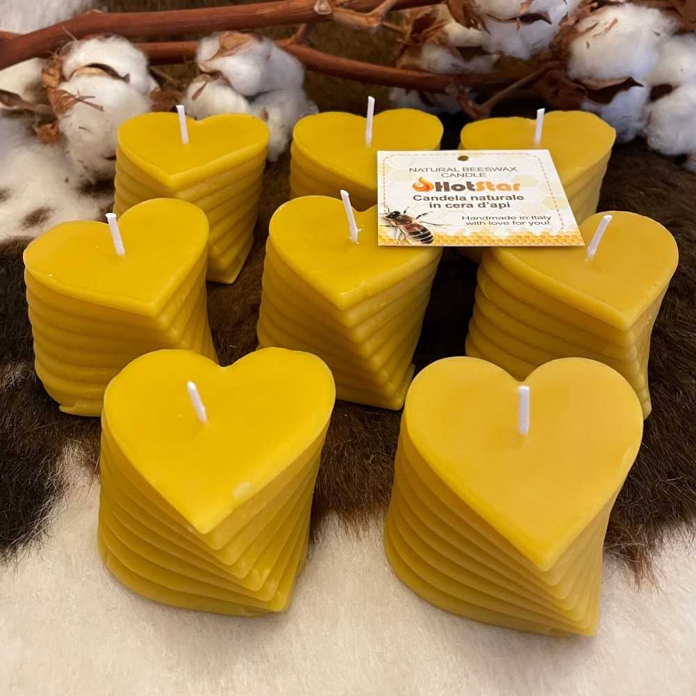 HotStar Set 8Pcs Candele Bee Heart in Pura Cera Naturale d'Api, Made in Italy