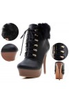 Lace up platform ankle boots with faux fur cuff 13cm Heel/3.5cm Platform Black